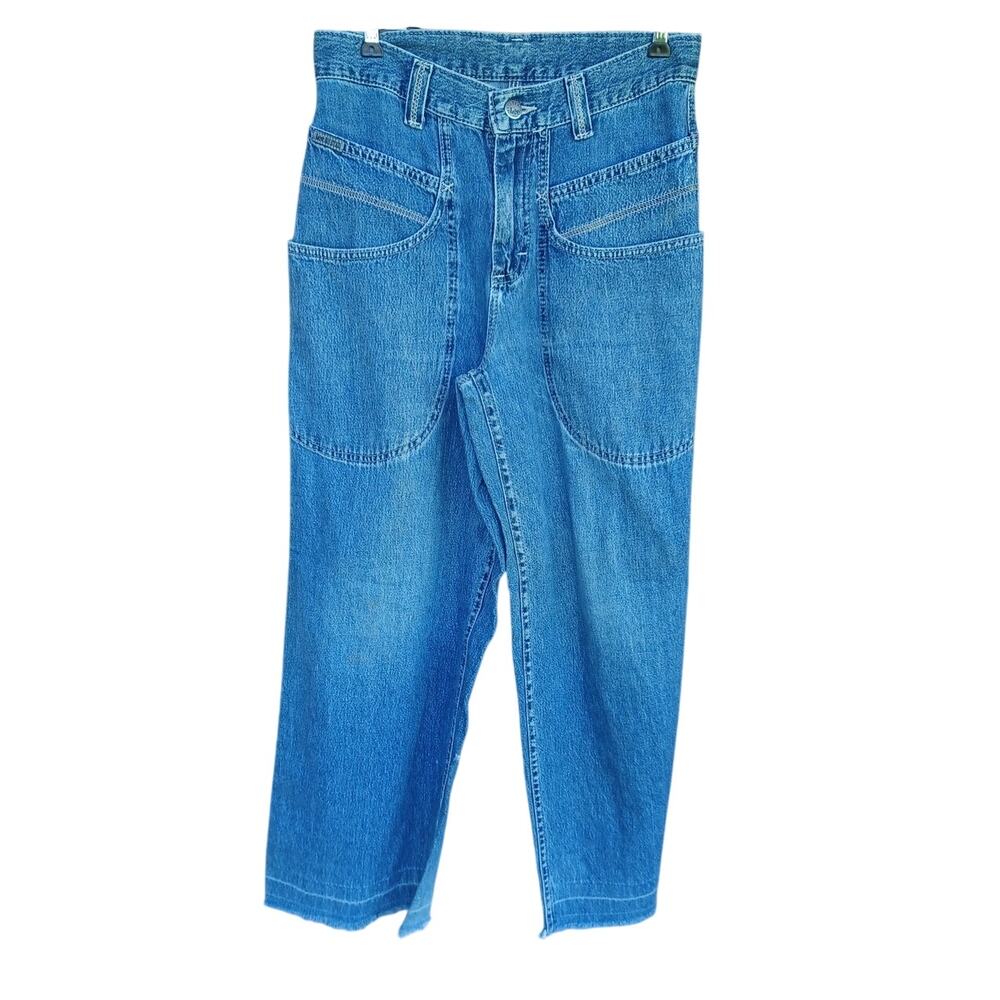 Vintage Lee Riveted Dungarees Carpenter Jeans Raw Hem High Rise Petite 5 Y2K - Picture 4 of 8